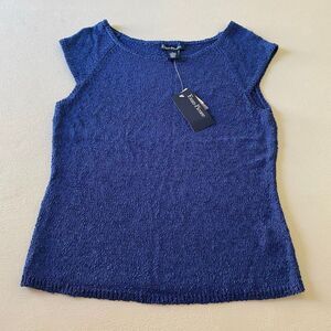 Evan-Picone Madison Ave Blue Knit Cap Sleeve Top NWT Size L